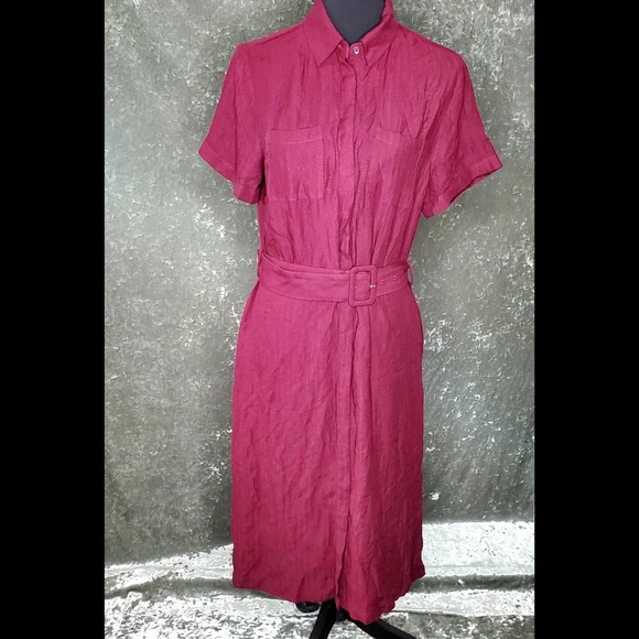 A New Day Button Down Midi Dress W/ Belt - Picture 1 of 6